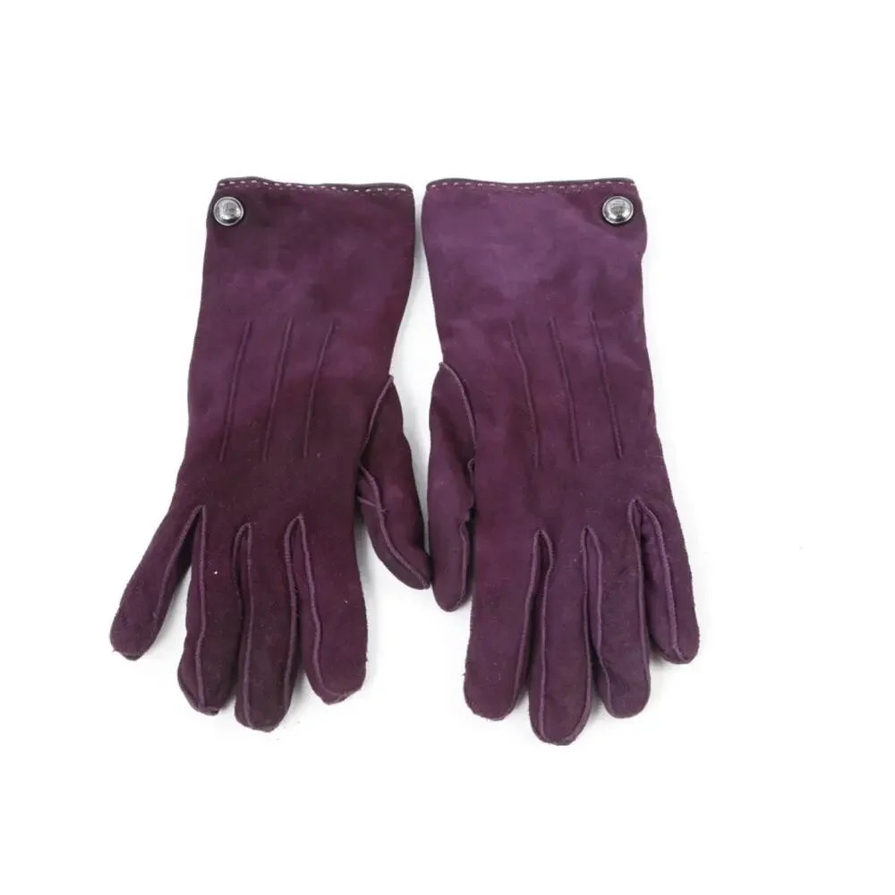 Coach Gloves 7 Plum Purple Suede Cashmere Lined Button Accent Winter Dress Warm